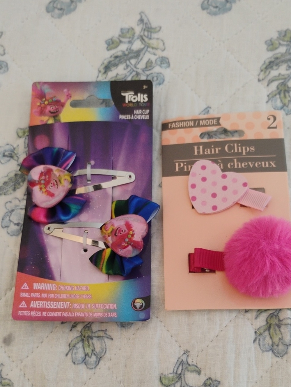 Trolls Pink Heart & Rainbow Purple Bow Hair Clip Set